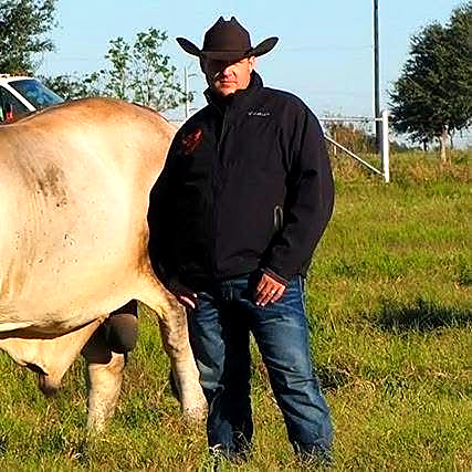 Ben Cunningham with a Brahman bull