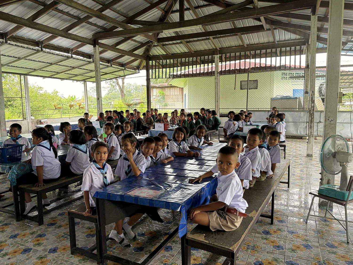 Children at a village school canteen in Isan